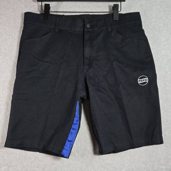 Pepsi Shorts Work 38 Black Blue Pockets Uniform PM-SHORT Cotton Blend 10" - Picture 1 of 10